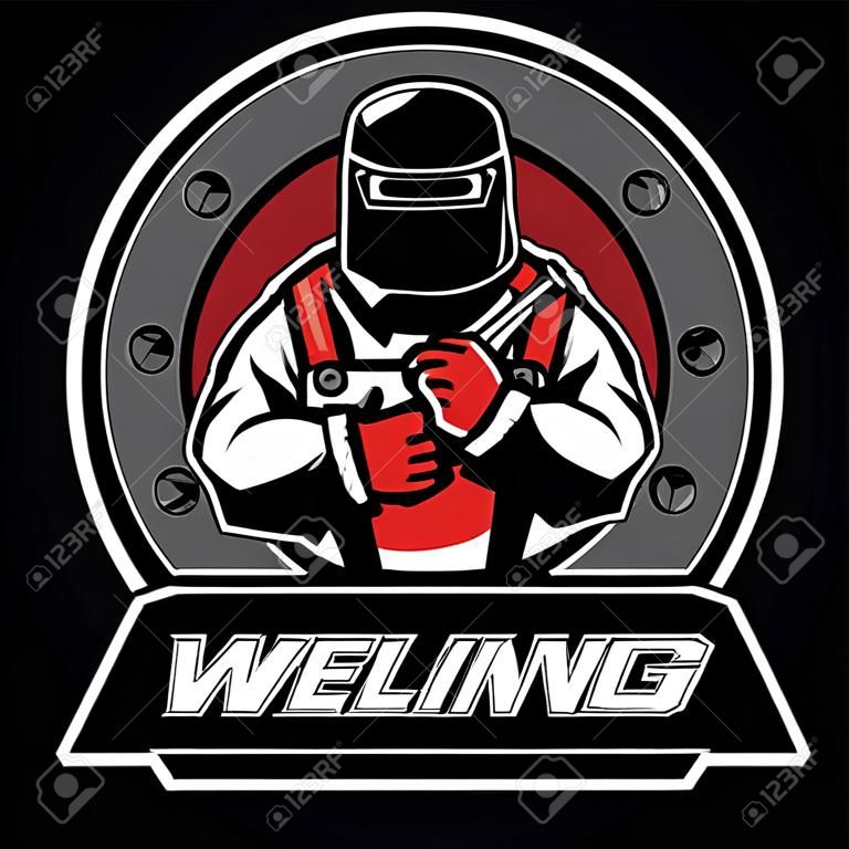 welding concept design with welder pose wearing the mask protector