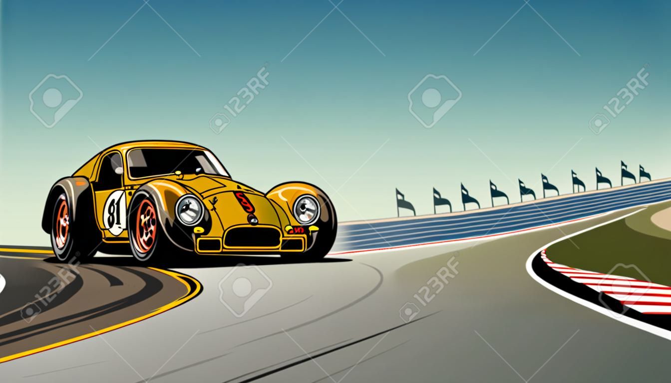 vector of old vintage racing car at the circuit