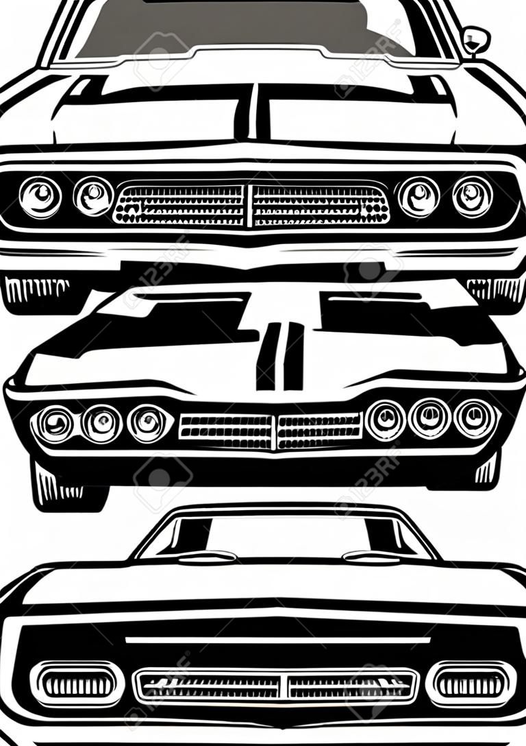 vector of muscle car classic front side look