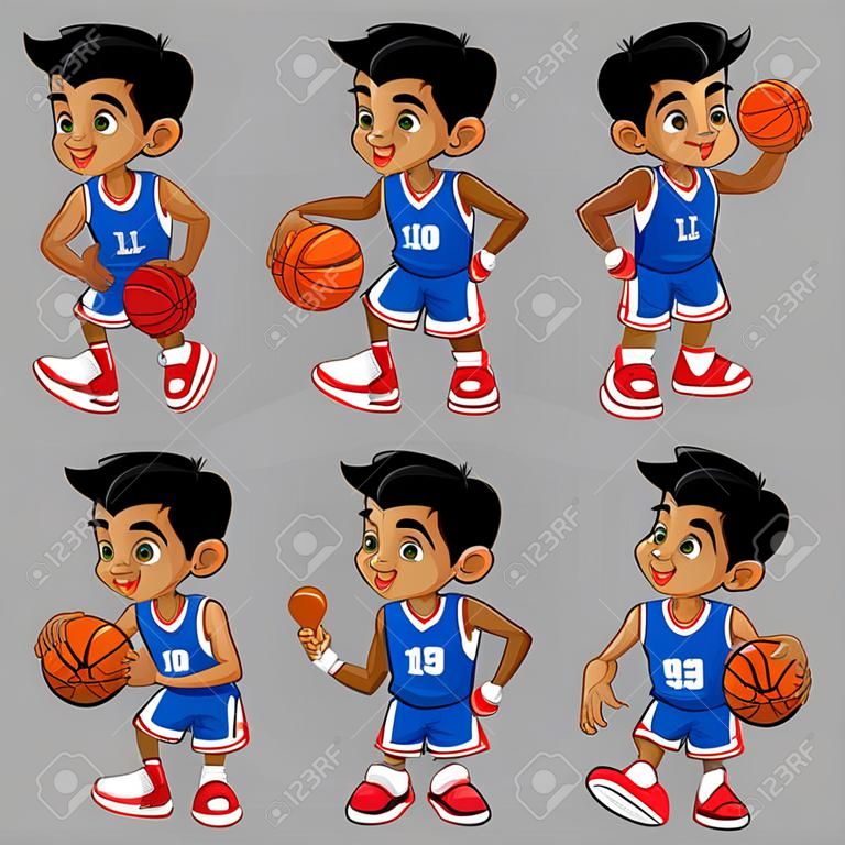 vector set of cartoon of little boy of basketball player