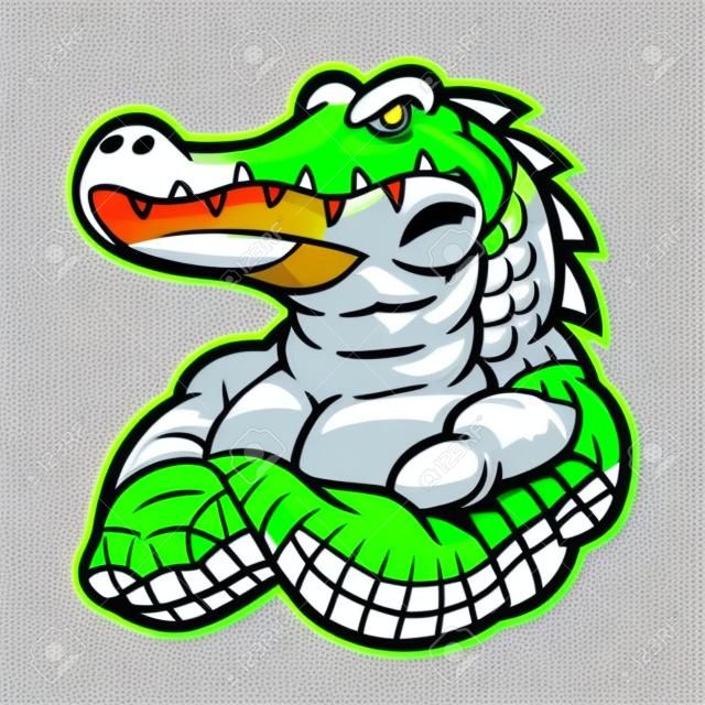 mascote de crocodilo com enorme corpo muscular