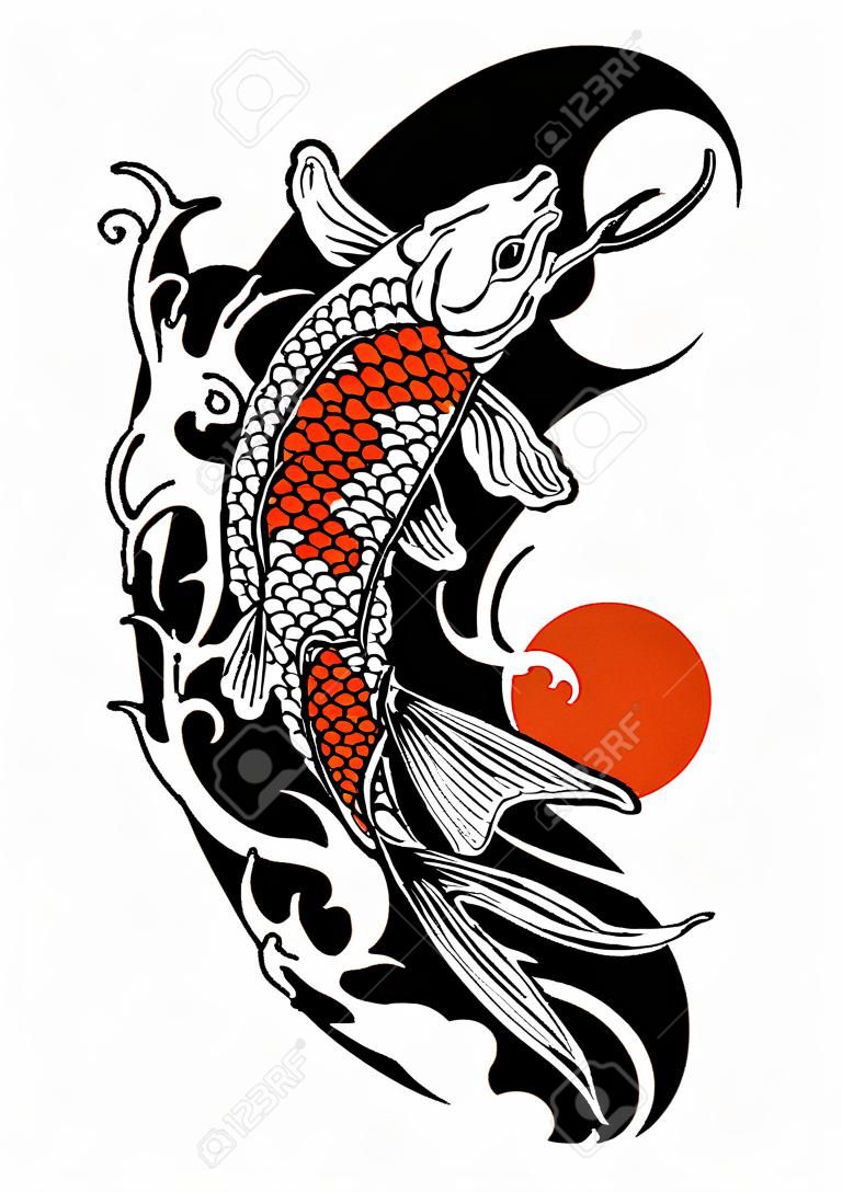 vettore di disegno del tatuaggio vintage di pesci koi