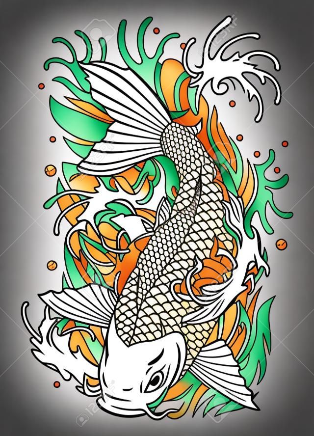 vector of koi fish tattoo design in classic japan style
