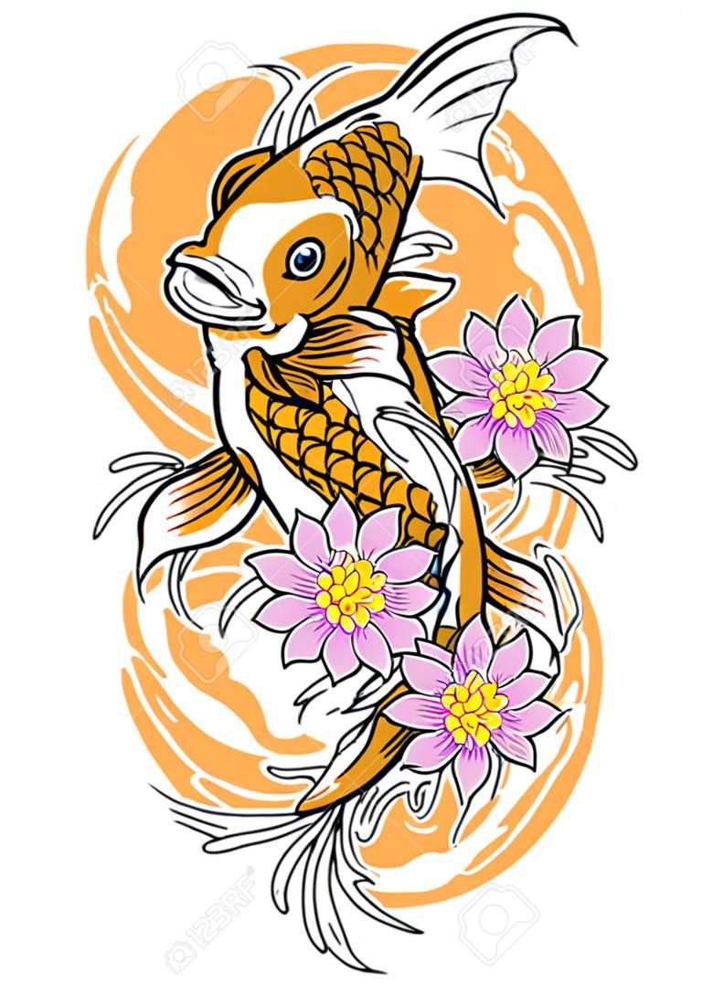 vector of koi fish tattoo design in vintage look