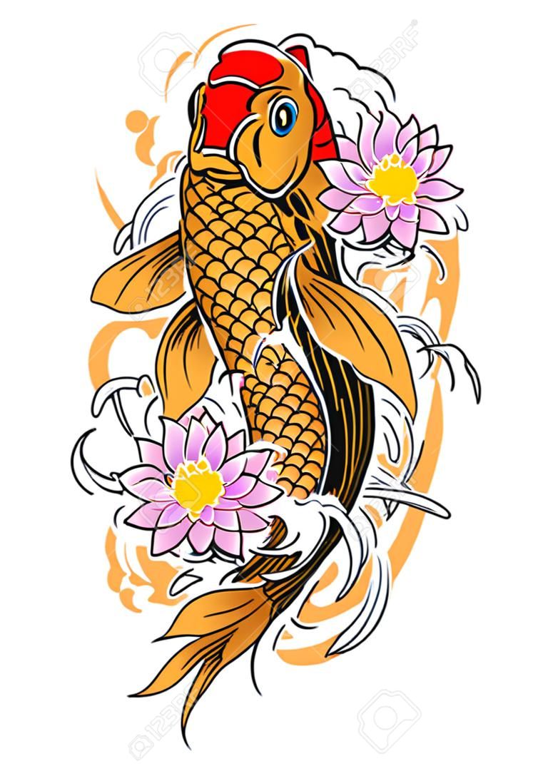 vector of koi fish tattoo design in vintage look