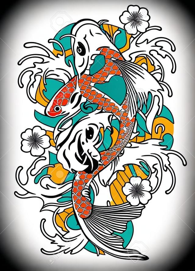 vector of vintage tattoo of koi fish design