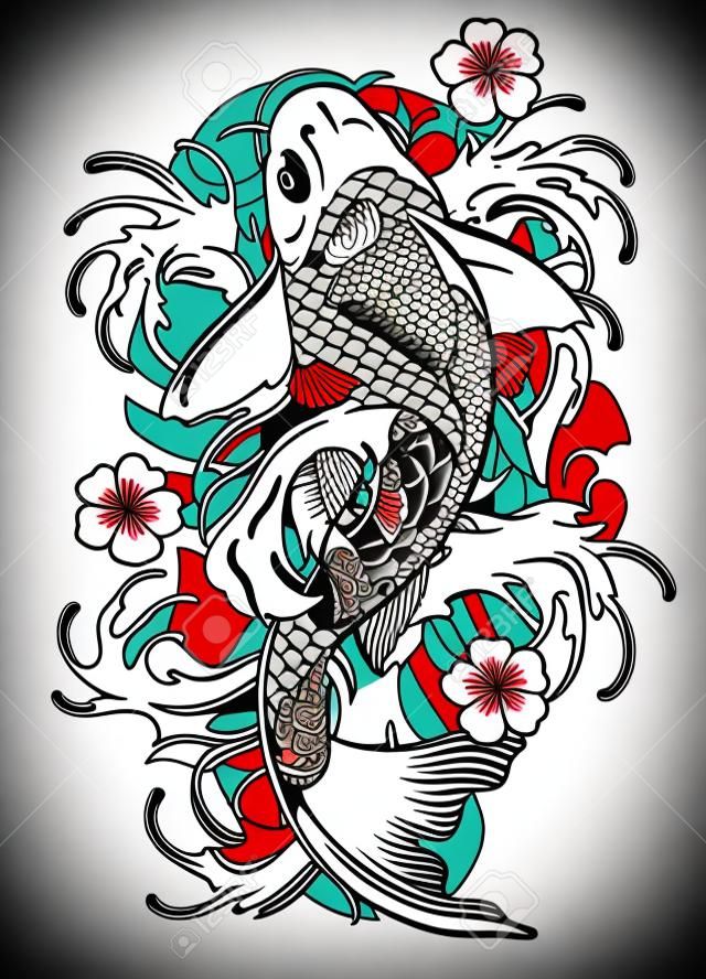 vector of vintage tattoo of koi fish design
