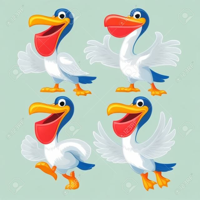 set cartoon of happy pelican character