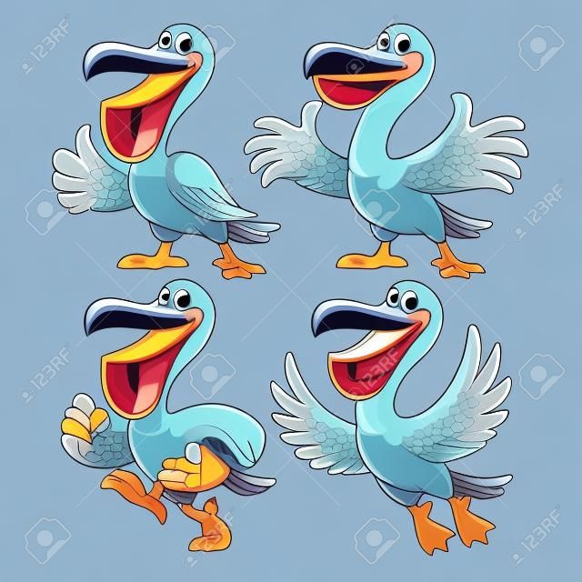 set cartoon of happy pelican character