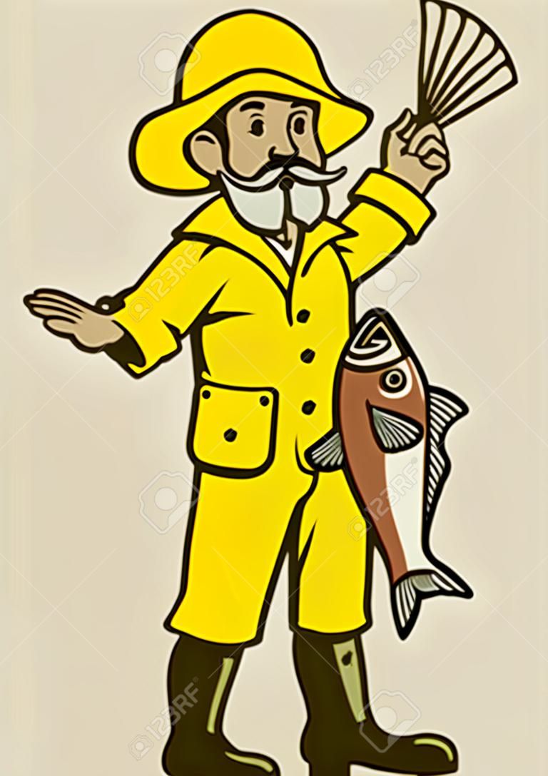 Mascot Character of Fisherman in Retro Vintage Style
