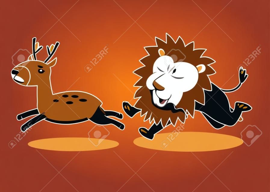 Животный характер векторной иллюстрации-лев чеканка оленей