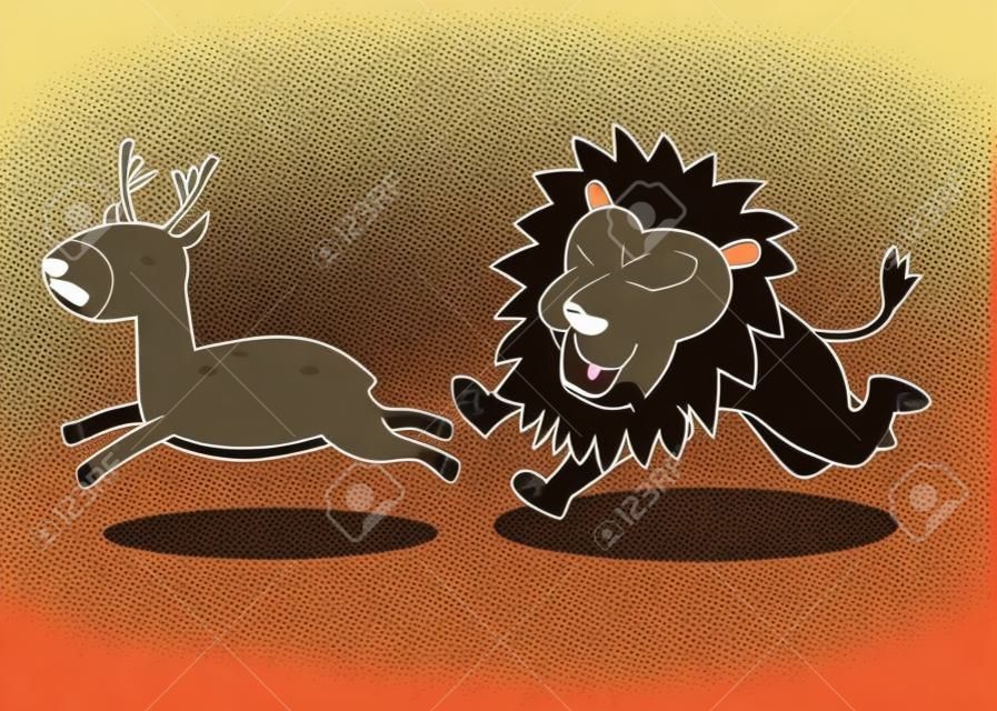 Животный характер векторной иллюстрации-лев чеканка оленей