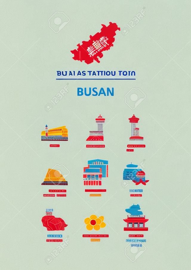 Tourist attractions icon illustration - Busan,Pusan City, South Korea