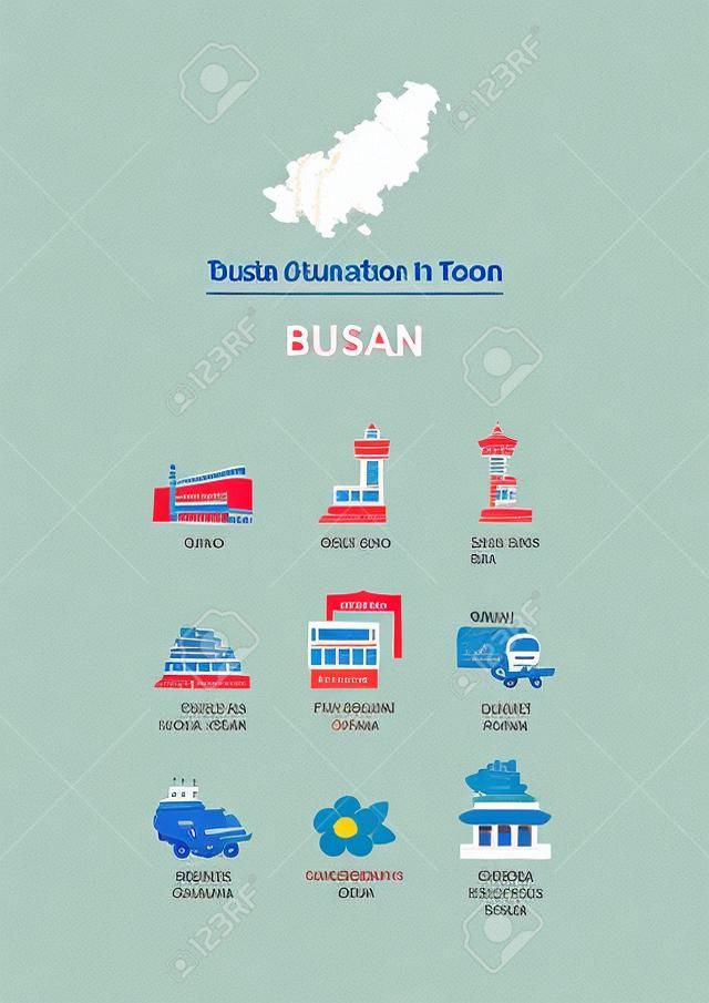 Туристические достопримечательности значок иллюстрации - Пусан, Пусан-Сити, Южная Корея
