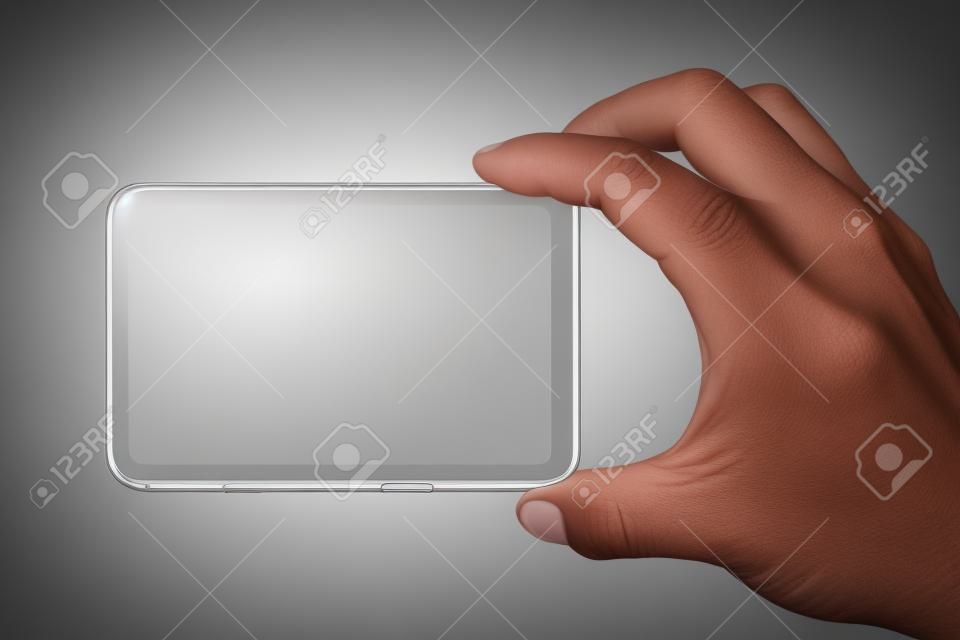 Isolated shot of hands holding/grabbing transparent smart phone