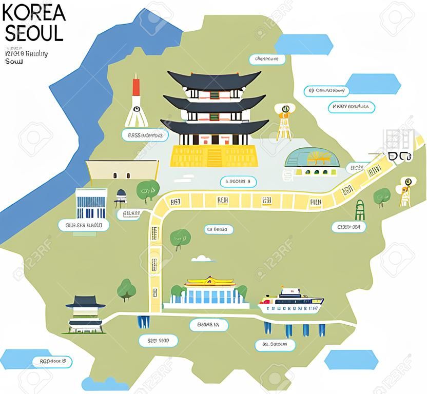 Kaart van Korea Seoul met tour attractie