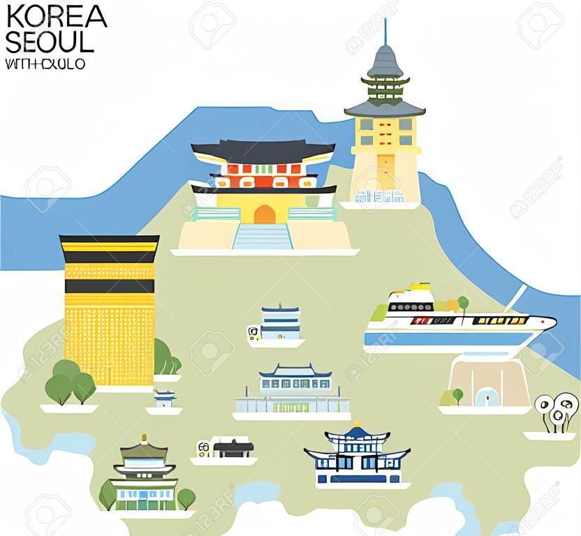 Map of Korea Seoul with tour attraction