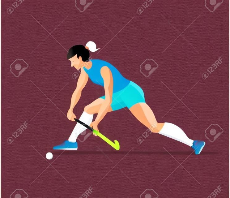 Woman playing field hockey flat design