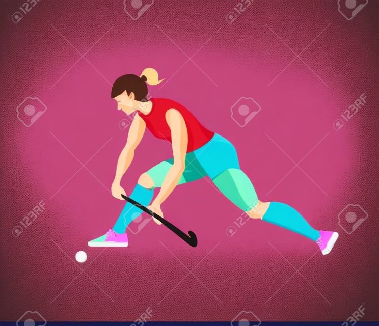 Vrouw spelen veld hockey platte ontwerp