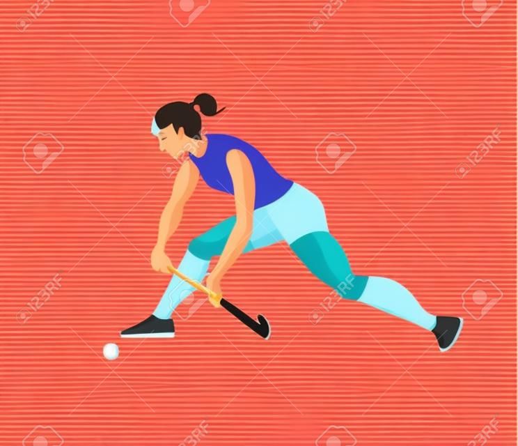 Vrouw spelen veld hockey platte ontwerp