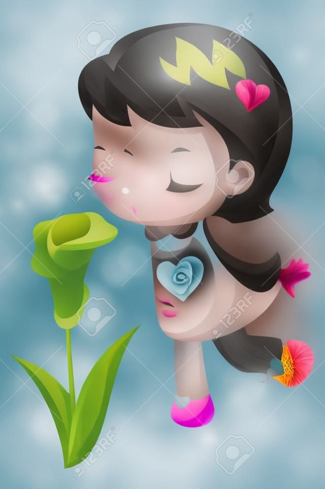 Girl smelling the flower