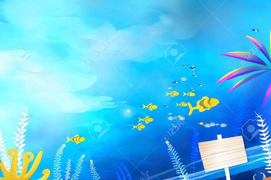 undersea world- blue sea landscape background vector illustration, frame design