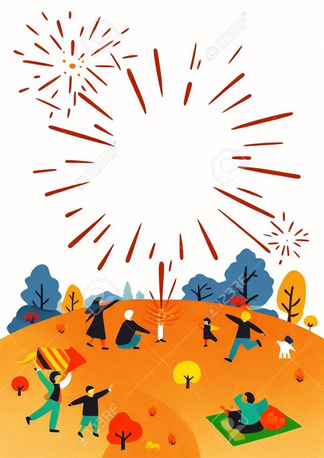 Autumn Activity, people spend time outdoors fall season illustration 006