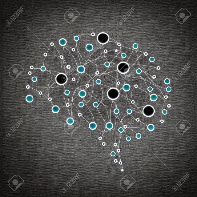 Menselijke hersenillustratie met connected stippen en lijnen.