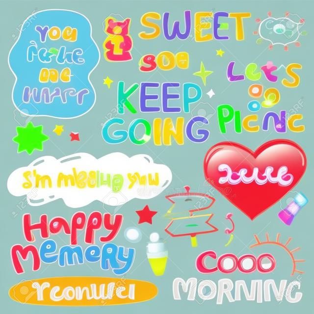 cute speech playing with bubbles and doodle sticker set vector illustration