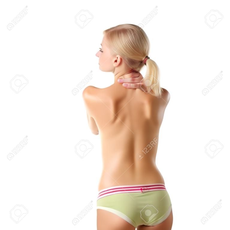 Back pain concept (neck pain) isoalted on white