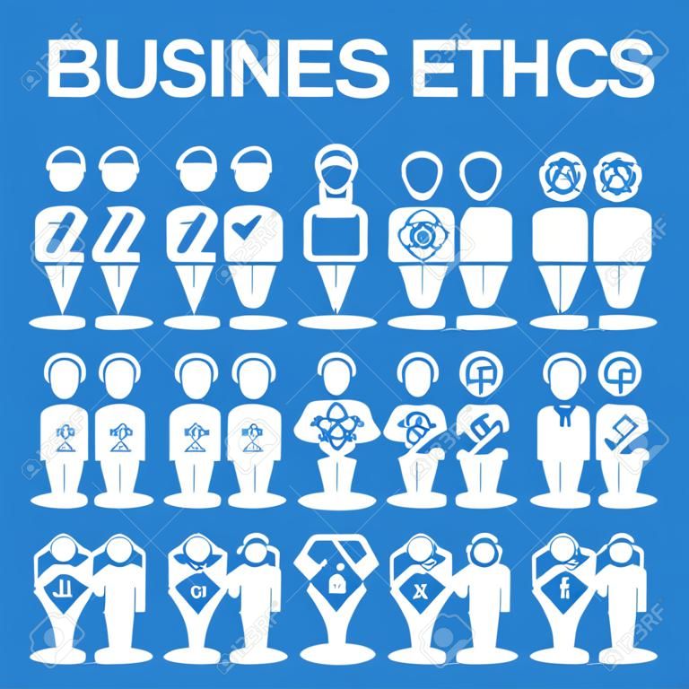 Üzleti etika szilárd ikonkészlet őszinteséggel, integritással, elkötelezettséggel és döntéssel