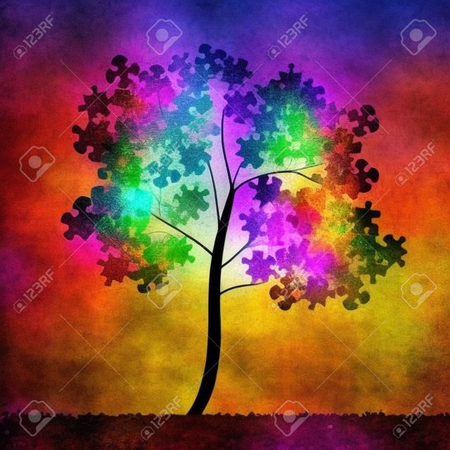 Abstract tree puzzle colorful background