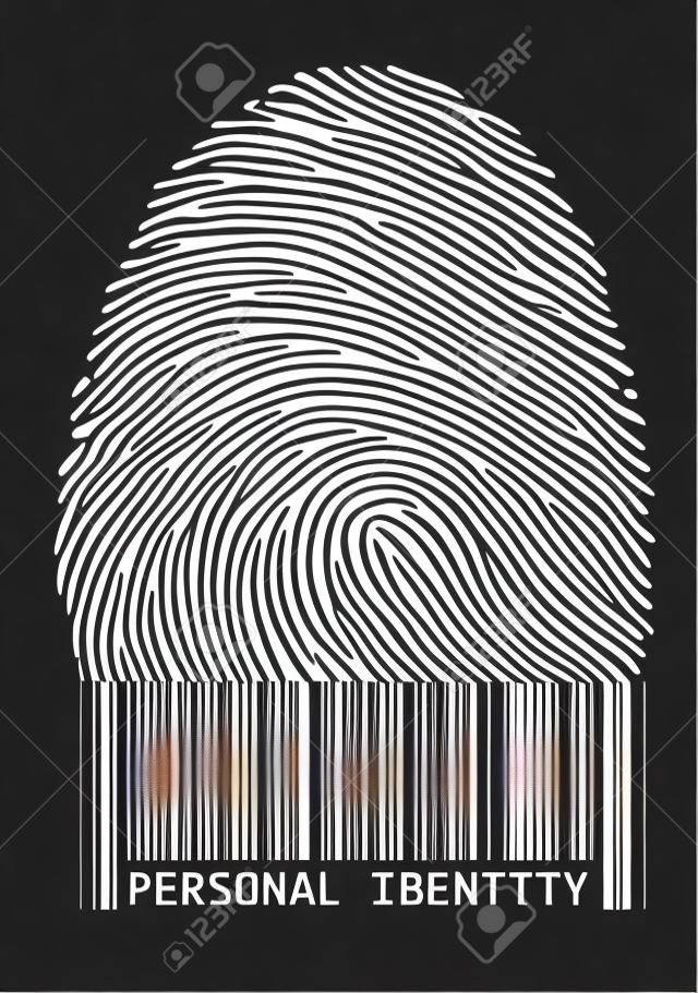 personal identity, fingerprint with barcode, vector