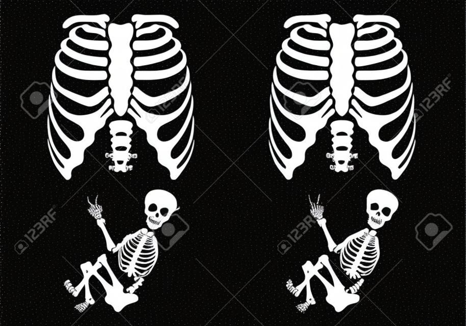 Skeleton baby boy and girl, Halloween maternity t-shirt vector set
