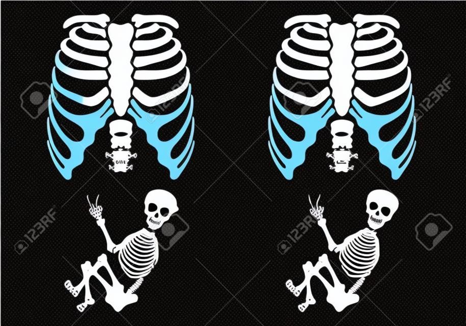 Skeleton baby boy and girl, Halloween maternity t-shirt vector set