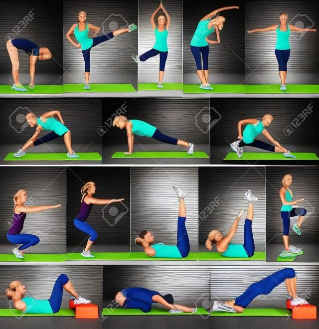 Collage Of Different Fitness Exercises Stock Photo, Picture and Royalty  Free Image. Image 24175974.