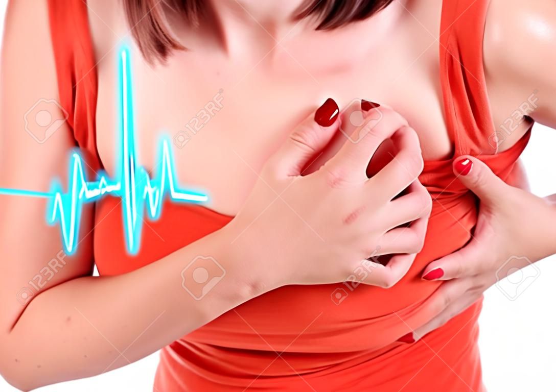 Frau mit Schmerzen in der Brust - Herzinfarkt.