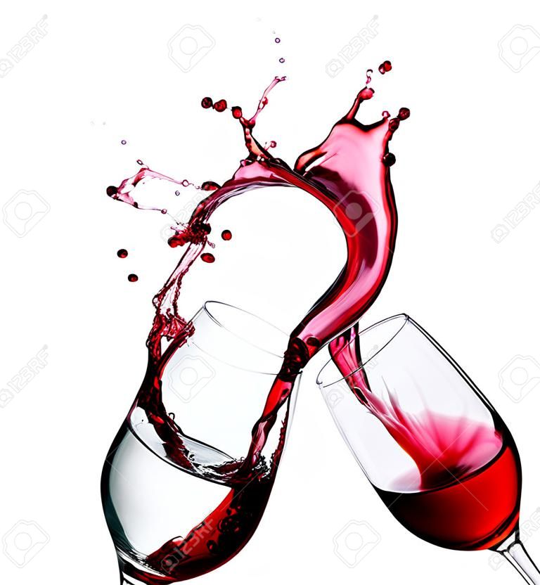 Twee glazen rode wijn. Hart Splash