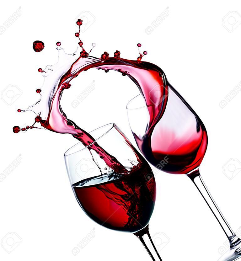 Two glasses of red wine. Heart Splash