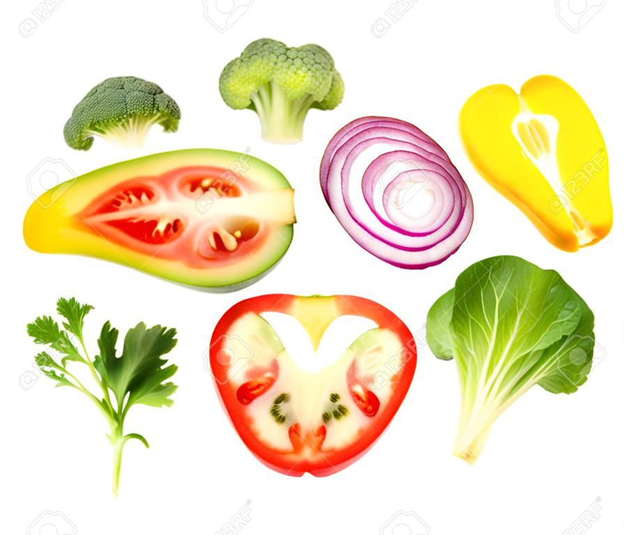 Vegetables slices on white background�