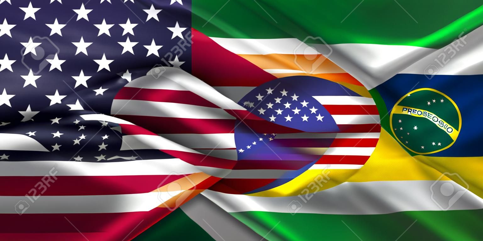 アメリカ合衆国とブラジル。2 ヶ国間の関係。概念的なイメージ。