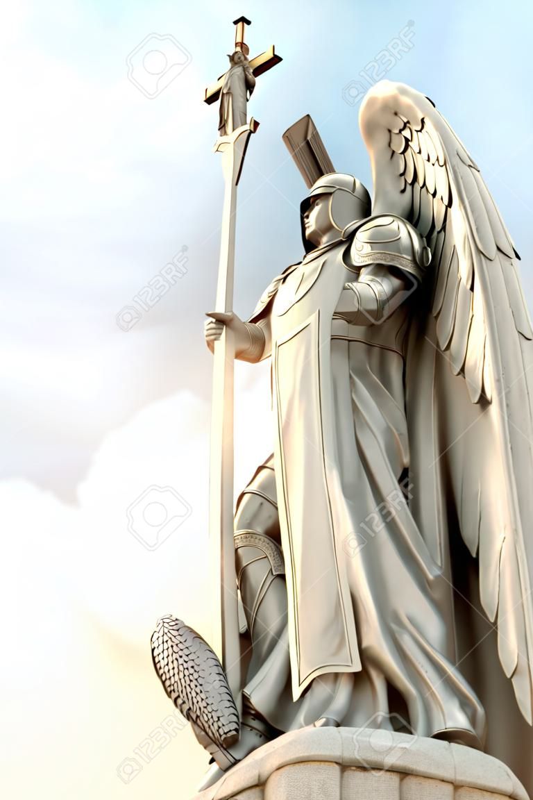 Statue of the Archangel Michael stands on top of Tepeyac Hill near the Basilica of Guadalupe in Mexico City