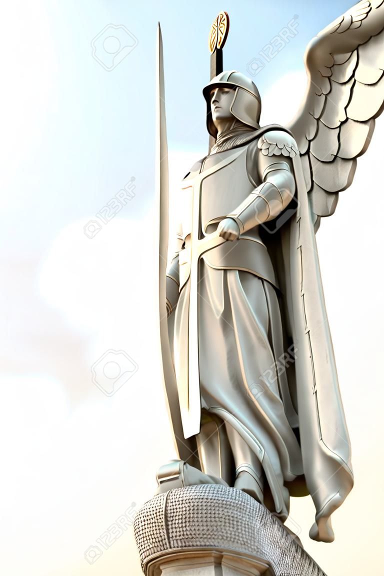 大天使邁克爾的雕像站在墨西哥城瓜達盧佩大教堂附近的特佩亞克山頂上