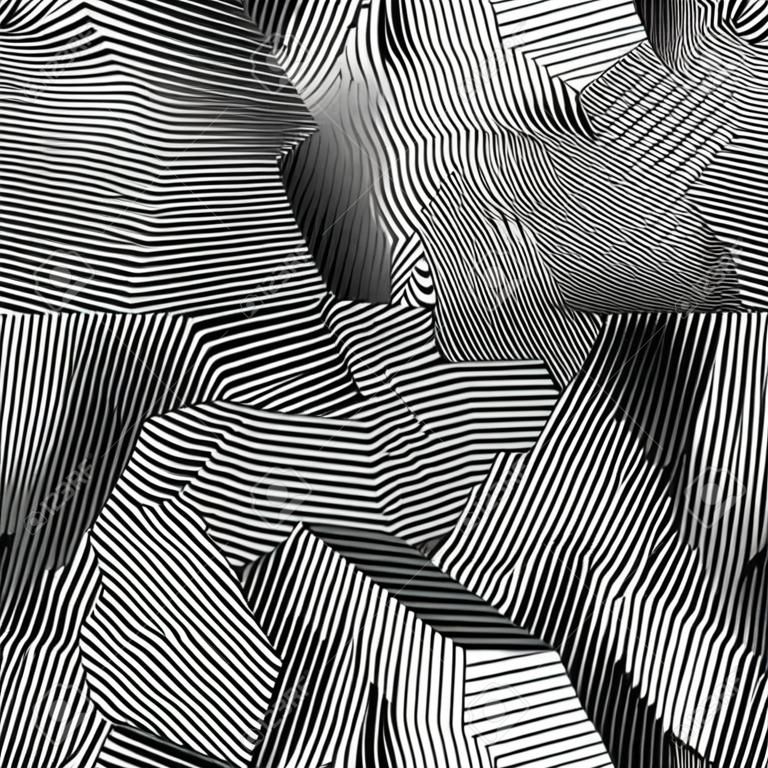 ジグザグの線で抽象的なシームレスなモアレ パターン。モノクロ グラフィックの黒と白の飾り。ストライプの幾何学的な繰り返しのテクスチャです。