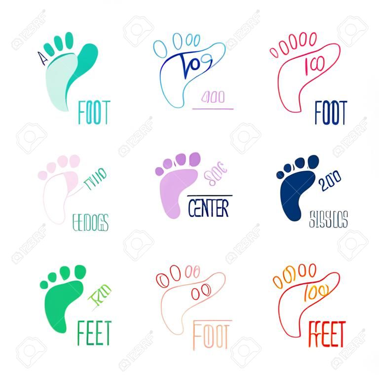 Logo centrum zdrowymi stopami. Ikona ludzi ślad znak. Boso symbolem. Foot sylwetkę. Biznes abstrakcyjne zestaw logo. ilustracji wektorowych