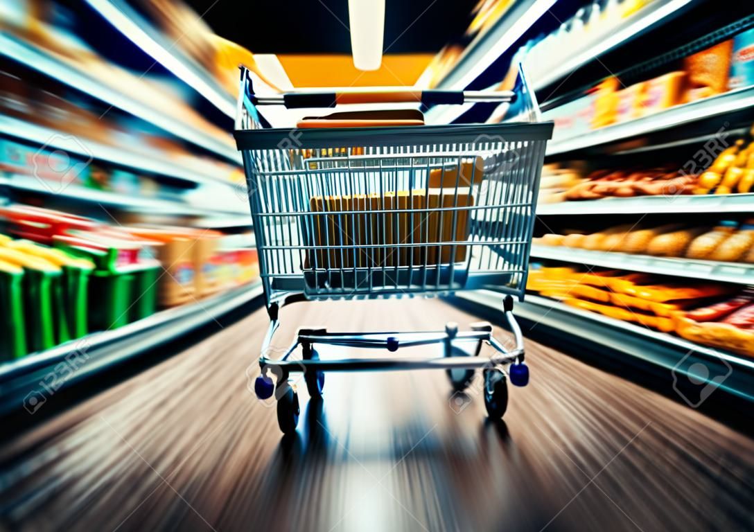 Supermarket Grocery Shopping Cart Blurred Background AI Generated Image
