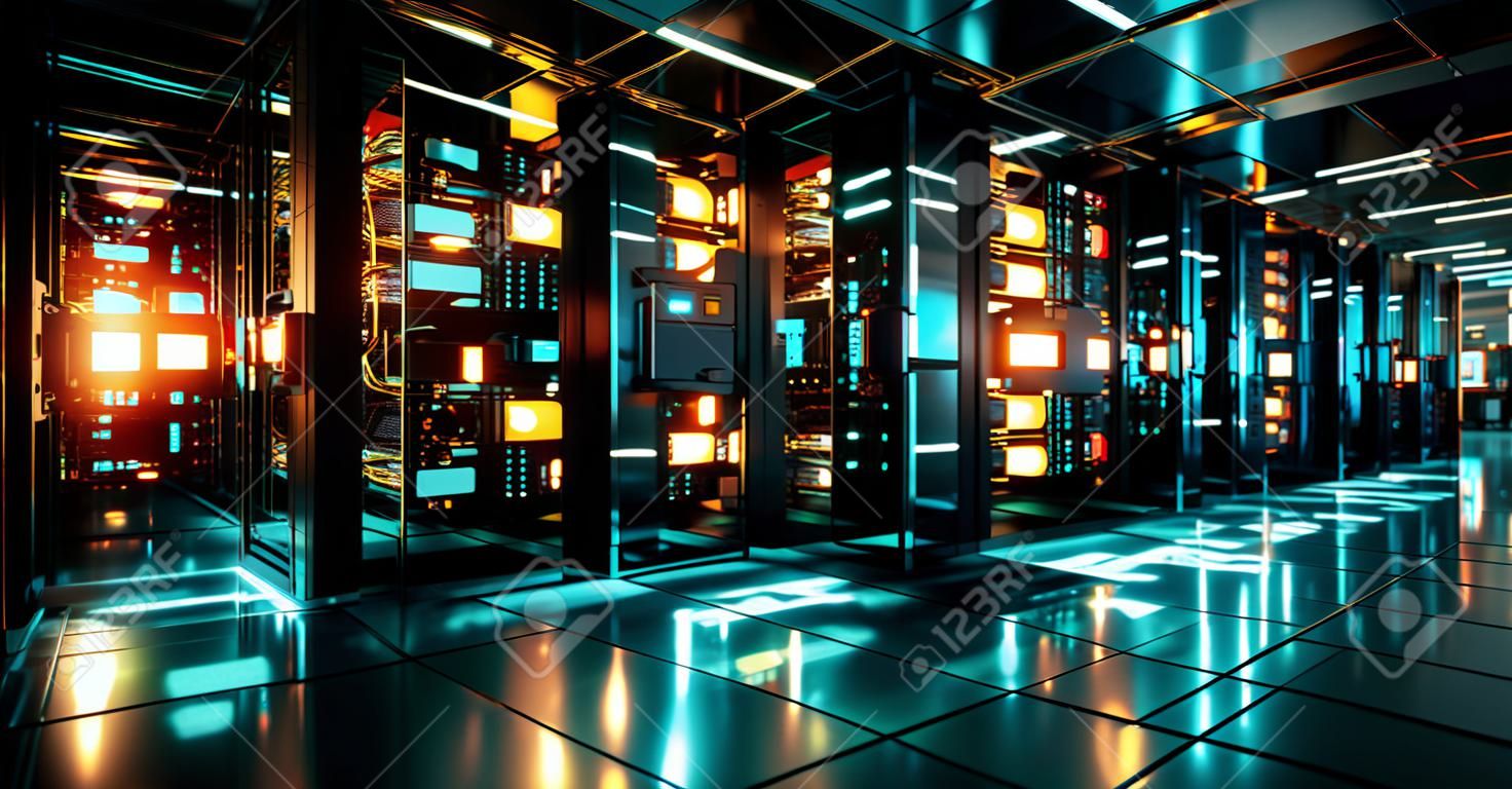 Sieć połączeń w serwerach systemów przechowywania danych w centrach danych jest generowanym obrazem