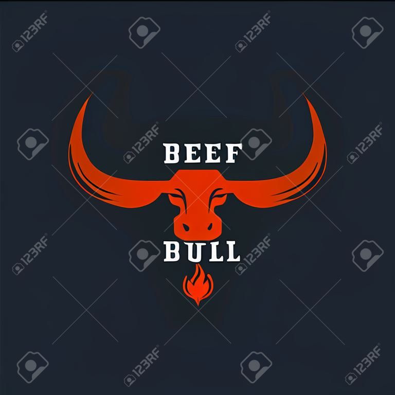 Rundstier logo. Steak gegrild en bbq vlees logo