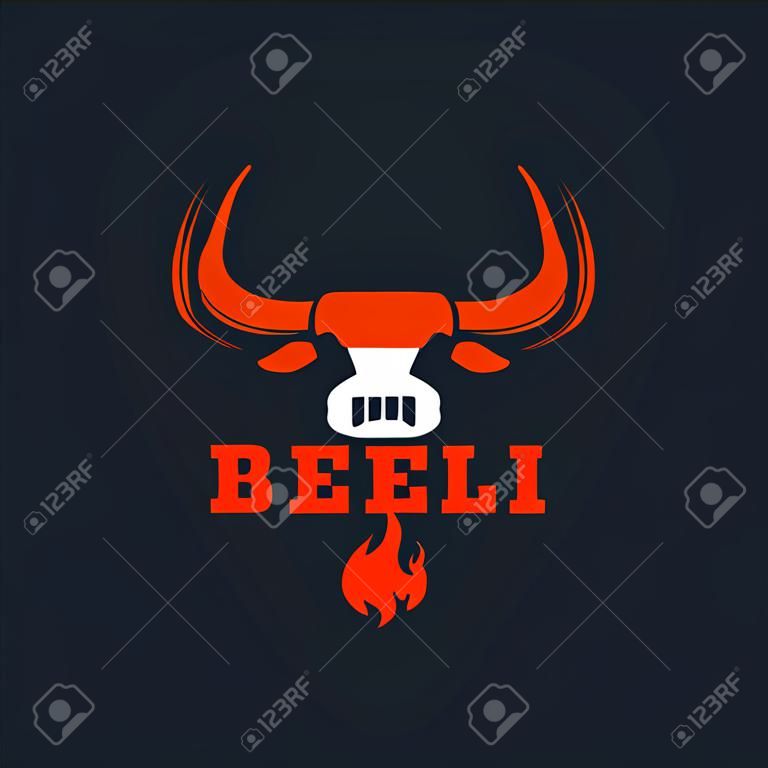 Logo del toro di manzo. Logo di bistecca alla griglia e bbq meat