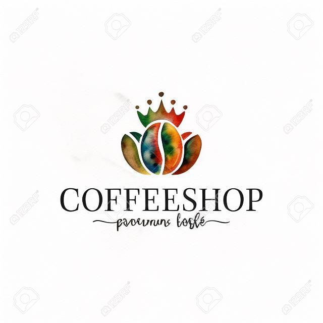 Logotipo de aquarela de grãos de café no fundo branco